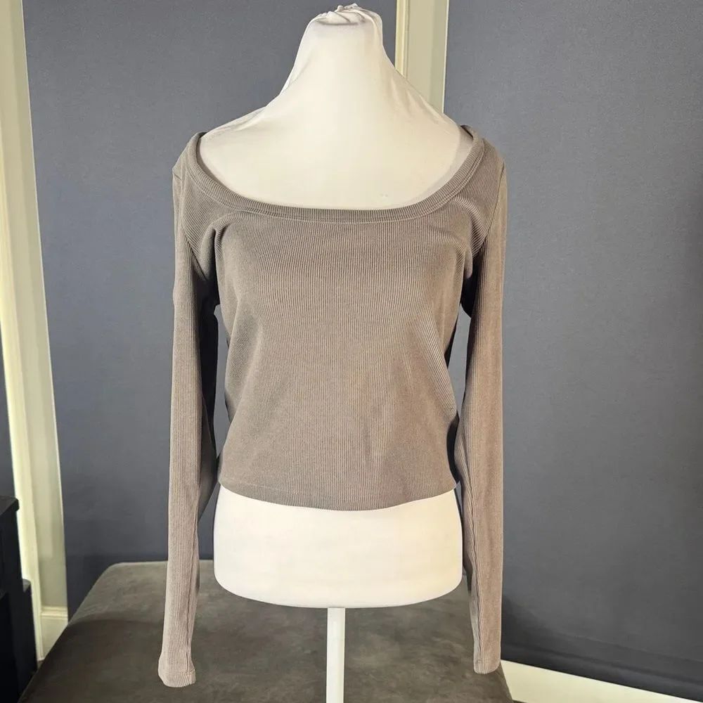 Women’s Wild Fable Gray Long Sleeve Square Neck Top Ribbed Size M NWT